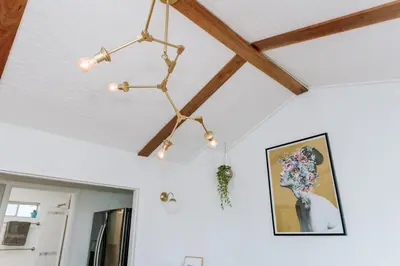 a chandelier hanging from a ceiling in a room at Serene Silver Lake 1 bedroom 1 bathroom Back house With Private Backyard in Los Angeles