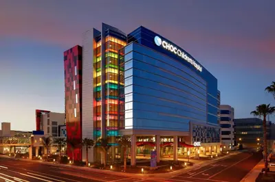 a building with a samsung sign on the side of it at Charming 2BR Retreat Pool Gym 10min to Disneyland in Santa Ana