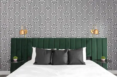 a bedroom with a bed and a green and white wall at Spacious 5BR Townhouse with Free Parking Included in Los Angeles