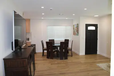 a kitchen and dining room with a table and chairs at Newly Renovated La Habra 3bed 2 Bath in La Habra