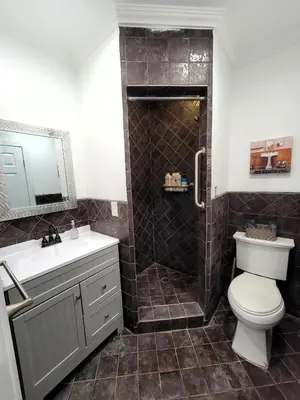 a bathroom with a shower and a toilet and a sink at Two bedroom private guesthouse in great location Close to Melrose Hollywood sign and attractions in Los Angeles