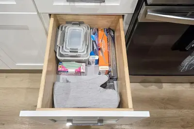 a drawer in a room with a truck in it at Walk to Hollywood Blvd Chic LA Studio with Patio! in Los Angeles