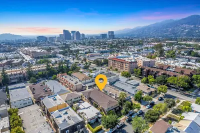 an aerial view of a city with a yellow dot at Unwind in Spacious 2BR Apt Sleeps 6 with Parking in Glendale