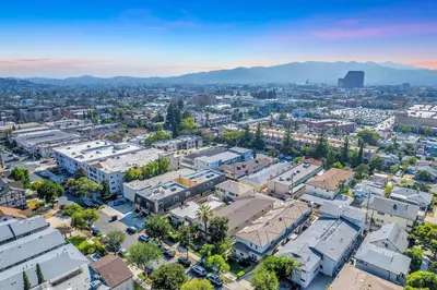 an aerial view of a city with buildings at Modern 3BR Apt with Parking in Glendale in Glendale