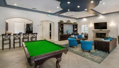 a living room with a pool table in it at Marina Del Rey Apartment with Resort Amenities - Short Distance To Venice Beach in Los Angeles