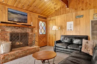 a living room with a couch and a fireplace at Slope Side Getaway #2526 in Big Bear Lake