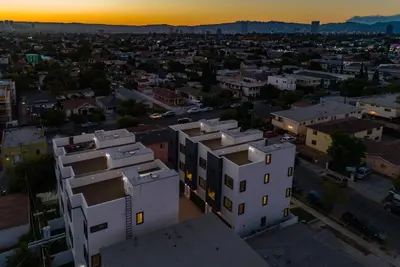 an overhead view of a city with a white building at Luxury Modern 4 Bed 4 Bath Home with Rooftop Deck #6 in Los Angeles
