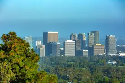 a view of a city skyline with skyscrapers at Stunning Modern Estate in BH with Pool, Spa, and Views in Los Angeles