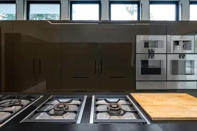 a kitchen with a stove top in a kitchen at Ultra Luxurious Villa in the Beverly Hills Flats in Los Angeles
