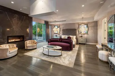 a living room with a couch and a table at Royalty Villa in Beverly Hills in Los Angeles