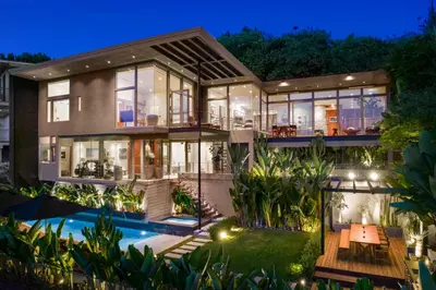 an image of a house with a pool at night at Waynecrest in Los Angeles