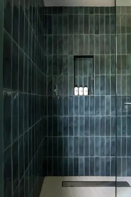 a green tiled bathroom with two sinks and a mirror at Brooks Beach House Your Venice Escape in Los Angeles