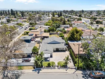 an aerial view of a town with houses at Wonderful Home Near Claremont! With Amazing Backyard! in Pomona
