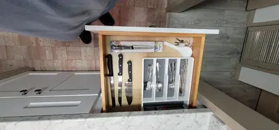 a miniature kitchen with a refrigerator and a sink at The Cozy Corner in Canoga in Canoga Park