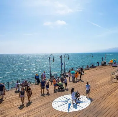 a group of people standing on a pier near the ocean at High-End 1BR Oasis | Walk to Ocean & 3rd Street in Los Angeles