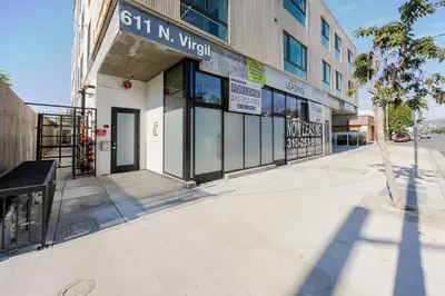 an empty street in front of a building at Blueground East Hollywood rooftop nr Griffith Park LAX-1337 in Los Angeles