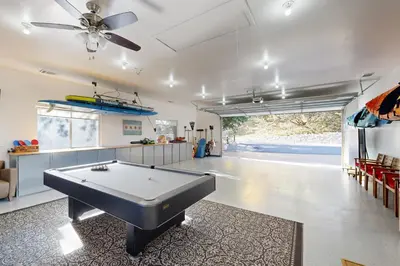 a large living room with a pool table in it at Surreal Feel Lakeview #B (Upstairs) in Lake Arrowhead