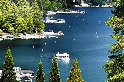 a view of a lake with boats in the water at Surreal Feel Lakeview #B (Upstairs) in Lake Arrowhead