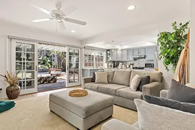 a living room with a couch and a ceiling fan at Goode HOMES Stunning Home w/ Beautiful Backyard in Santa Clarita