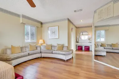 a living room with a couch and a table at Stunning MCM Escape with Mtn Views in San Bernardino in San Bernardino