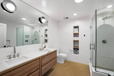 a bathroom with a sink and a shower and a toilet at Ojai Valley - Pool and Pickle Ball in Ojai