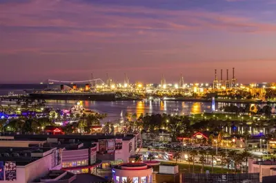 a view of a harbor at night at Marbella Lane - Luxurious 3BR Penthouse in Long Beach