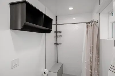 a bathroom with a shower with a shower curtain at Cozy Private 1BR Near LAX & SoFi, Pet-Friendly in Los Angeles