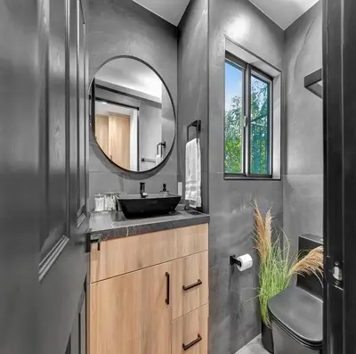 a bathroom with a sink and a mirror at Skyview Estate in Los Angeles
