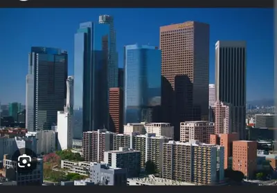 a view of a city skyline with tall buildings at Polished 1BR Hollywood Apt w Rooftop Pool & Views in Los Angeles