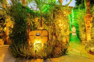 a garden with a sign in the middle of plants at 2 Mi to Echo Park Funky Silver Lake Studio in Los Angeles