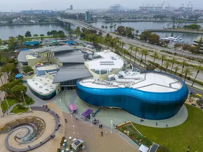 an overhead view of a water park with a blue building at Steps to Beach - Beach Essentials Provided! in Long Beach