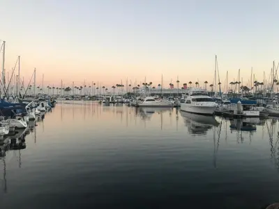 a group of boats docked in a marina at Ocean Condo Penthouse with Gym & Parking in Long Beach