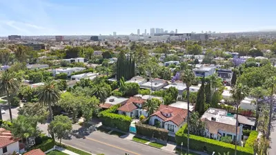 an aerial view of a city with houses at Luxury 4BR Villa with Private Pool in Los Angeles Crescent Heights in Los Angeles