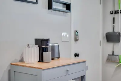 a kitchen with a counter with a coffee maker on it at A Fresh, Relaxing Oasis Near Monrovia Canyon Park in Duarte