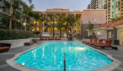 a swimming pool in the middle of a building at Demo1 in Los Angeles