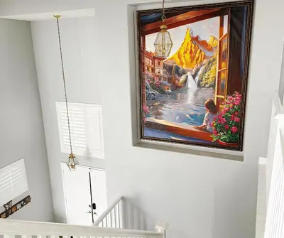 a painting hanging on a wall in a room at 3000sqft Modern Minimal 5BR3BA Home Near ONT in Ontario