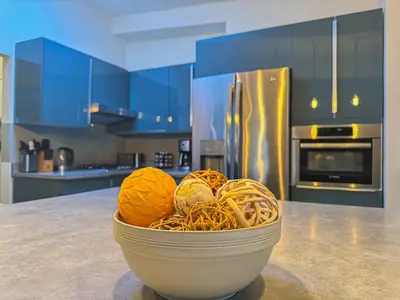 a bowl of food on a counter in a kitchen at Charming 4-Bedroom Home Near Bel Air - BG - WW in Los Angeles