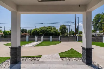 a pavilion with a skateboard ramp in a park at Luxury Summer Getaway in Encino in Van Nuys Airport