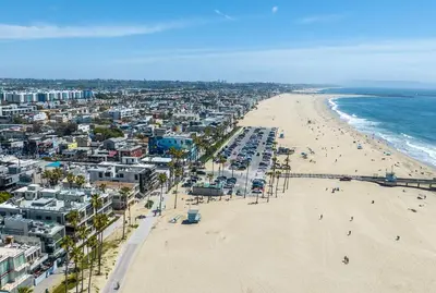 an aerial view of a beach and the ocean at Admiralty 2BD Luxe Retreat with FREE PARKING in Los Angeles
