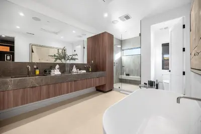 a bathroom with a large sink and a counter at Colfax Estate in Los Angeles