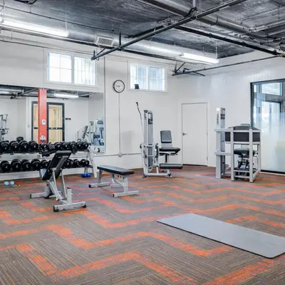 a gym with treadmills and machines in a room at Evera Residence- 1Bed with Free Parking, Pool and Sauna in Los Angeles