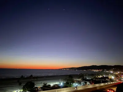 a view of a beach at night with the ocean at Sweet 2 bedrooms home by the beach city in Los Angeles