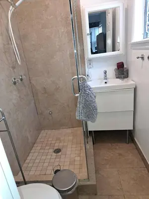 a bathroom with a shower and a sink at 1 bedroom spacious apt in Beverly hills in Los Angeles