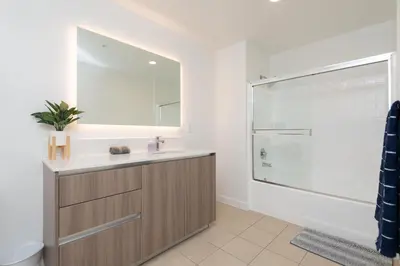 a bathroom with a sink and a shower at Walk to Santa Monica Beach & Pier Boardwalk in Los Angeles