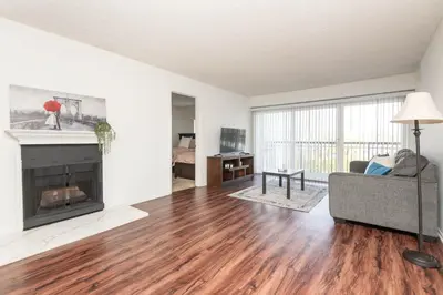 a living room with a fireplace and a couch at Cozy 2BR Near Disneyland and Convention Center in Anaheim