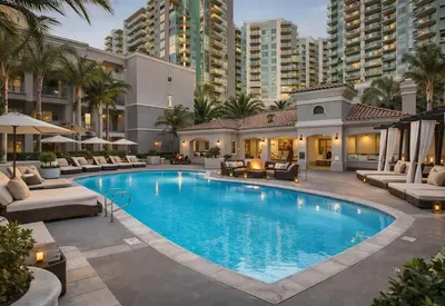 a swimming pool with lounge chairs and a resort at Marina del Rey 2BR-2BA Oasis - Quick Trip to Venice in Los Angeles