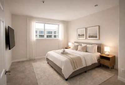 a bedroom with a large bed and a window at Marina del Rey Comfort - Venice Beach Vibes - 2BR & 2BA in Los Angeles