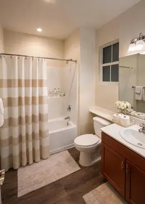 a bathroom with a toilet and a shower and a sink at Marina del Rey Retreat 2BR--2BA & Close To Venice Beach in Los Angeles