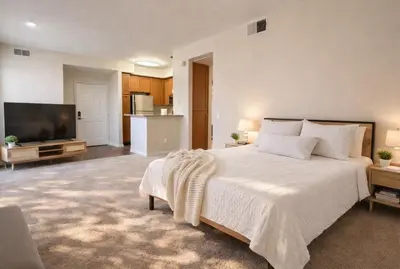 a large bedroom with a bed and a television at Marina del Rey 1BR Retreat - Venice Beach in Los Angeles
