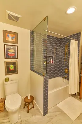 a bathroom with a toilet and a shower at Rancho Palomar in Ojai